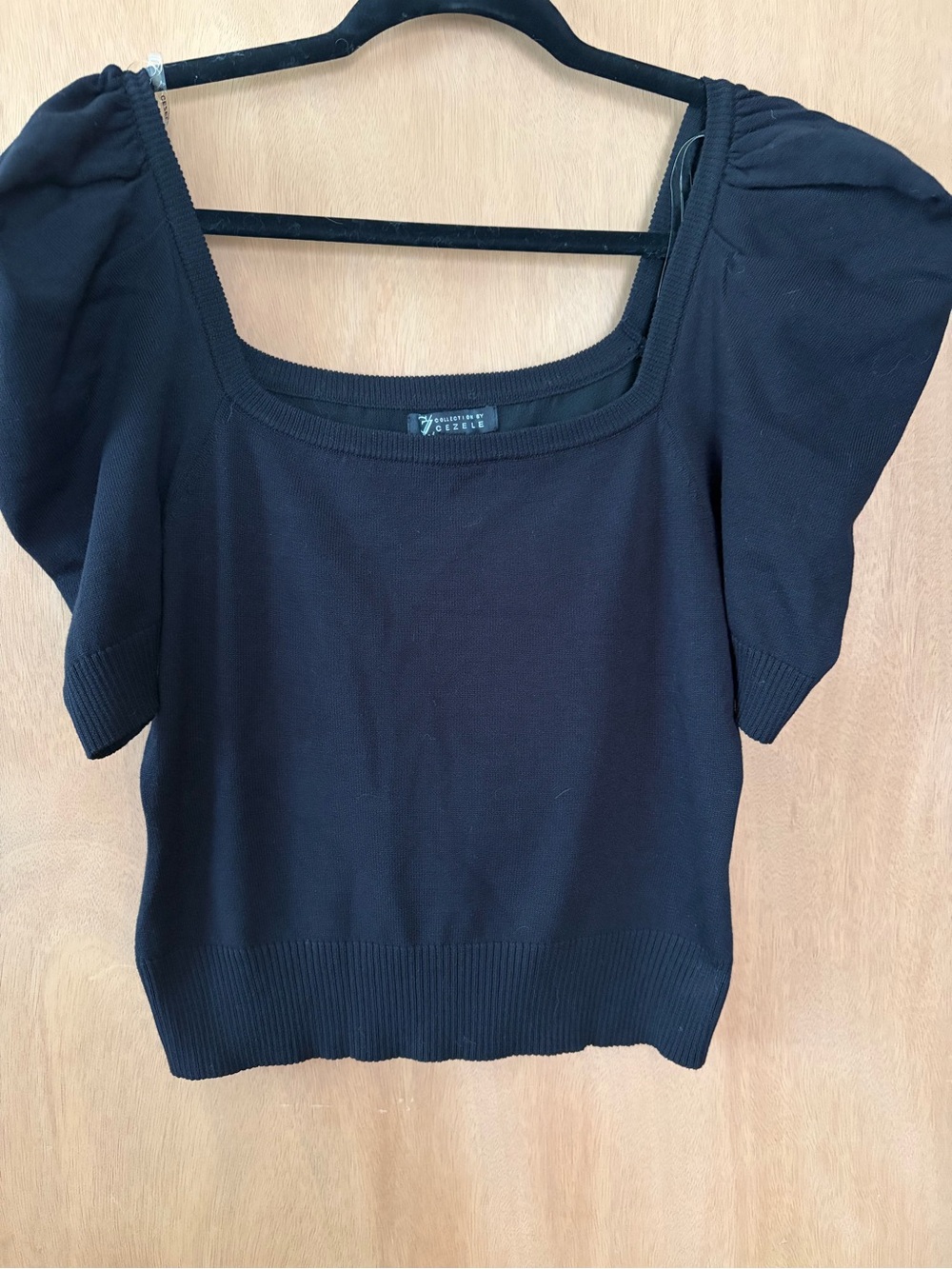 Square Neck Puff Sleeve Crop Top in Black